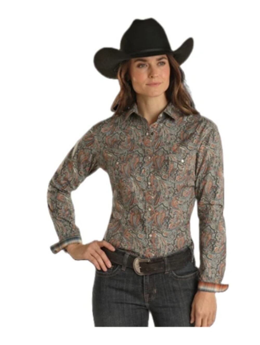NWT Panhandle Rough Stock Western Shirt Women’s M Paisley pearl snap